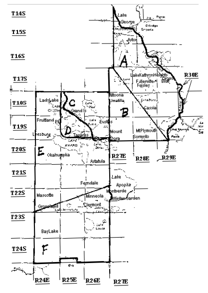 Lake County Historic map with boundry changes and township names